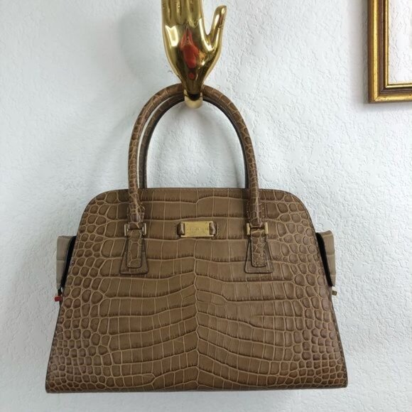 Michael Kors Gia Crocodile Embossed Leather Satchel in Barley - Picture 3 of 16